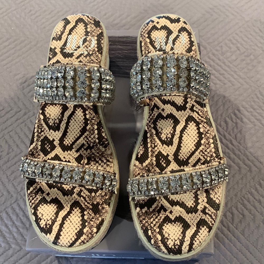 Women's Snake Print Sandals with Rhinestones